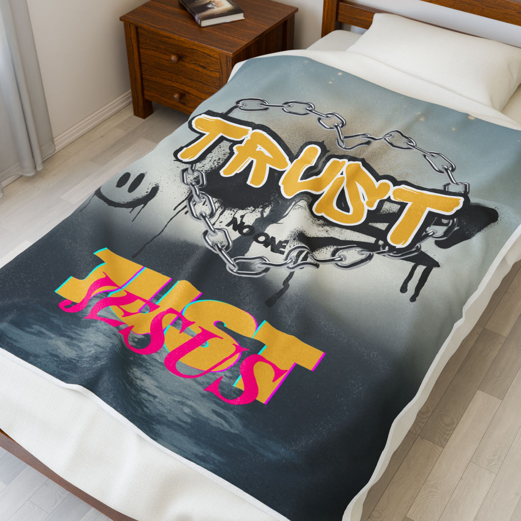 Trust No One Just Jesus Plush Blanket — Velveteen Holiday Throw