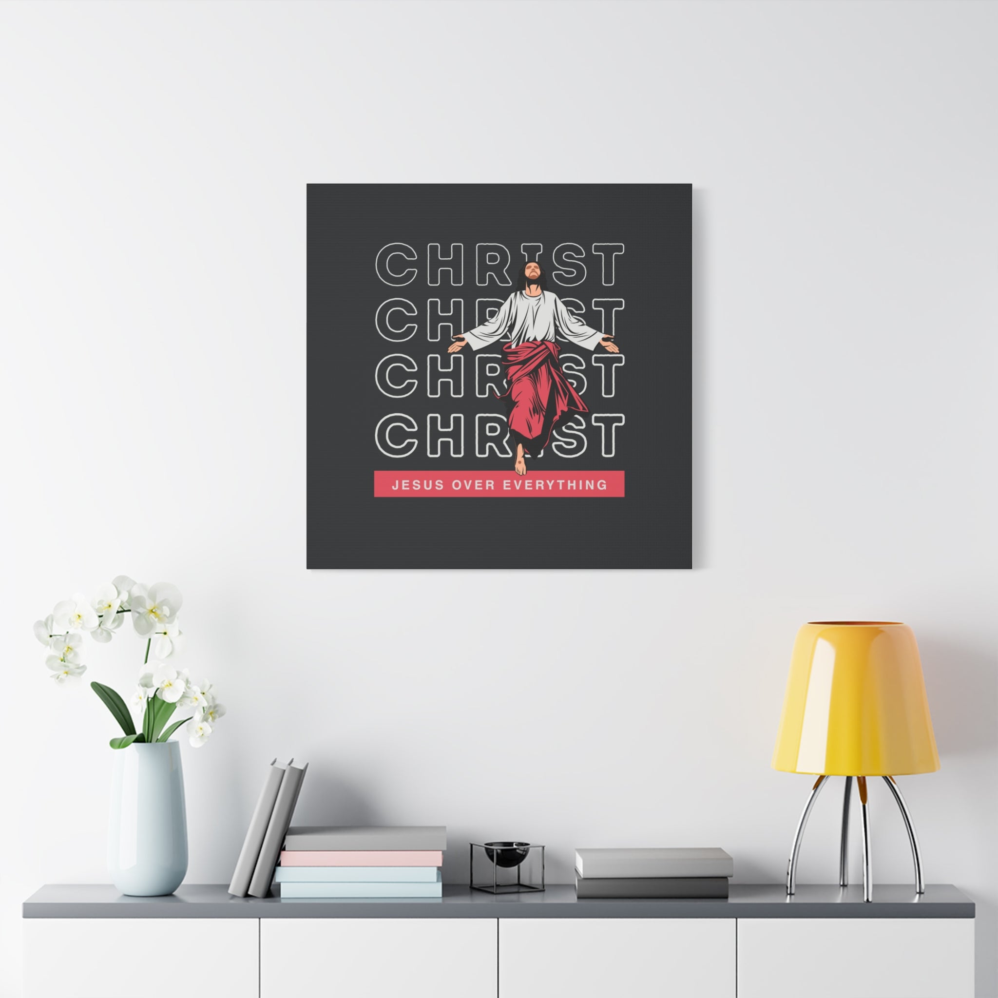 Christ Jesus Over Everything Canvas Wall Art — Inspirational Pastel Quote