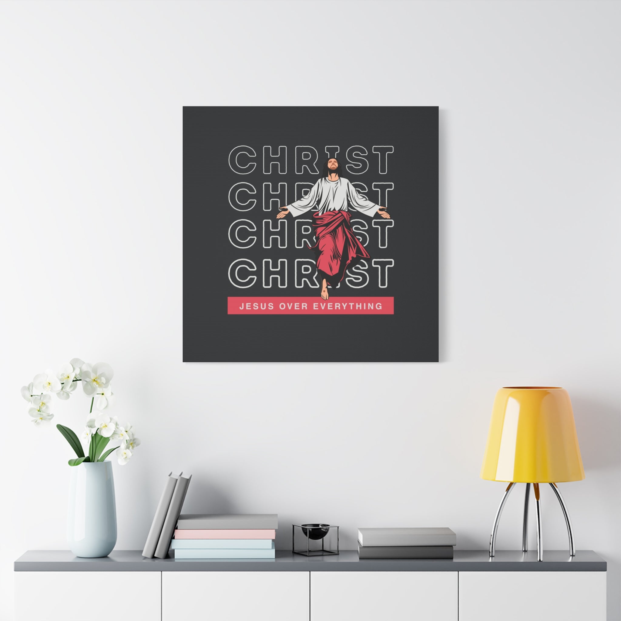 Christ Jesus Over Everything Canvas Wall Art — Inspirational Pastel Quote