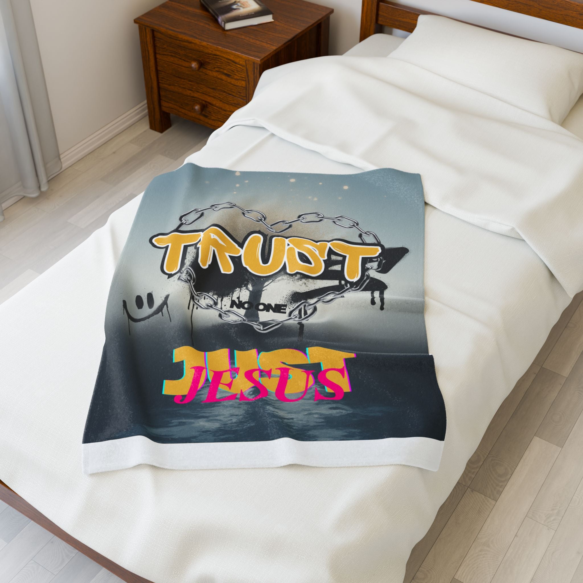 Trust No One Just Jesus Plush Blanket — Velveteen Holiday Throw