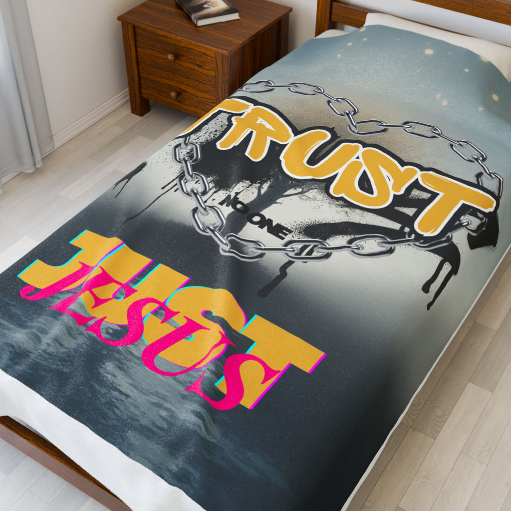 Trust No One Just Jesus Plush Blanket — Velveteen Holiday Throw
