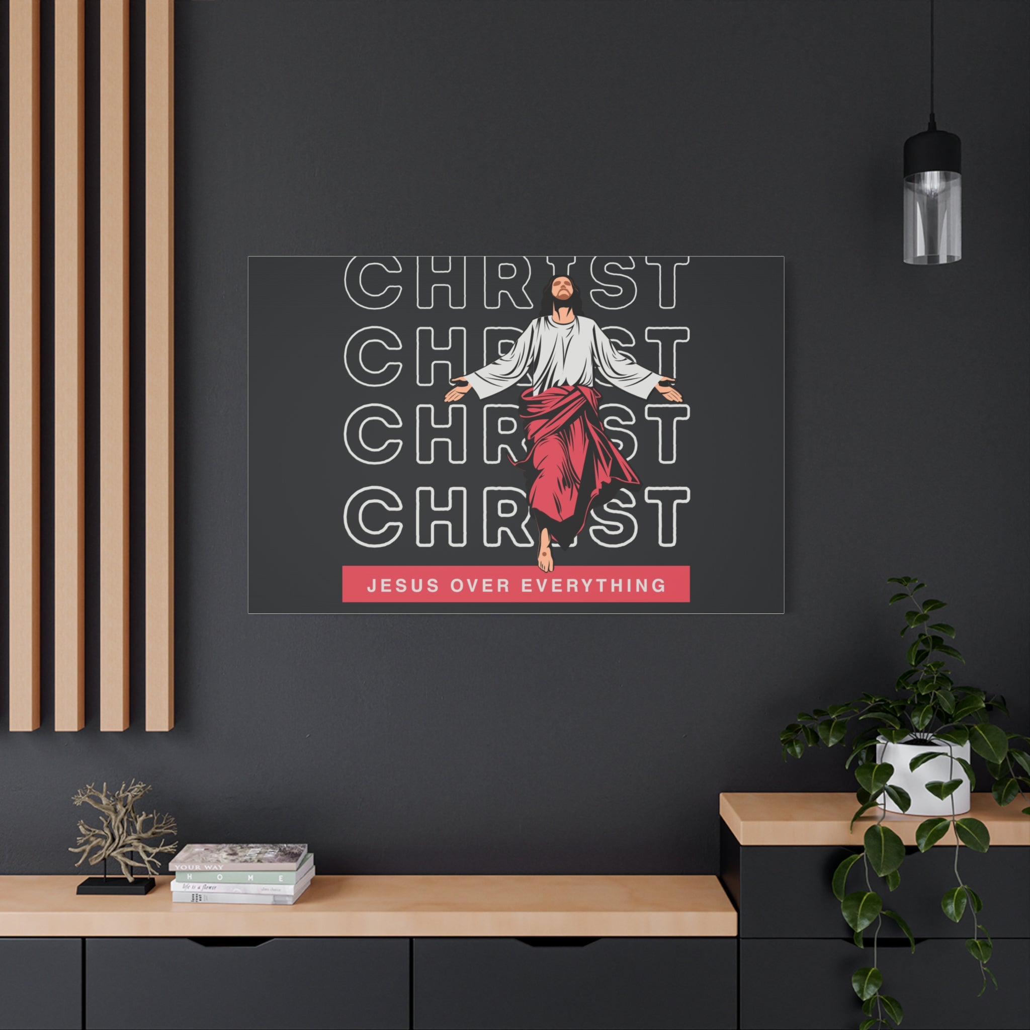 Christ Jesus Over Everything Canvas Wall Art — Inspirational Pastel Quote