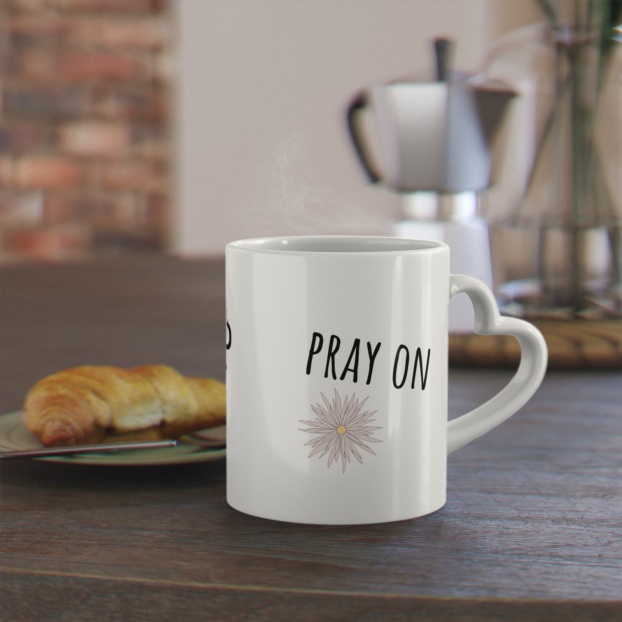 Keep Calm Pray on Floral Mug — Inspirational Daisy Coffee Cup